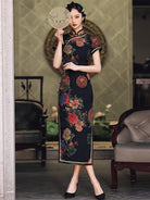 Aslinhanfu Classic Chinese style, floral pattern, silk long Qipao