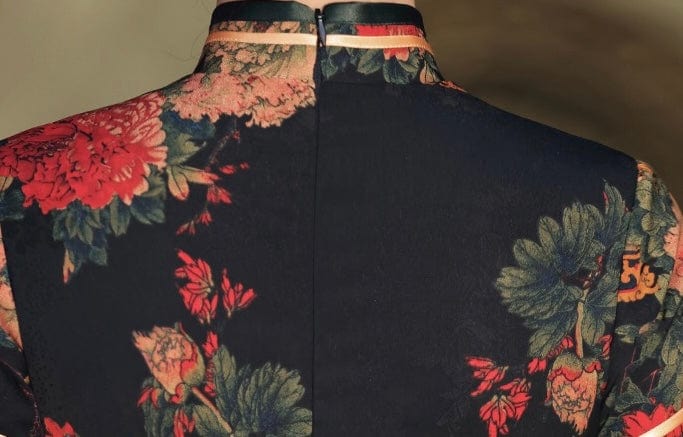 Aslinhanfu Classic Chinese style, floral pattern, silk long Qipao