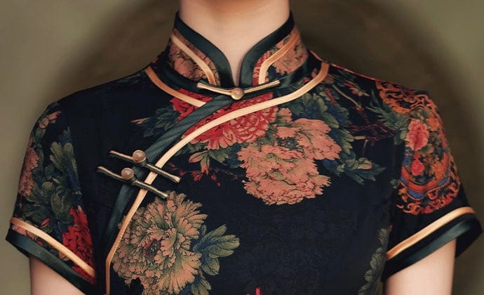 Aslinhanfu Classic Chinese style, floral pattern, silk long Qipao