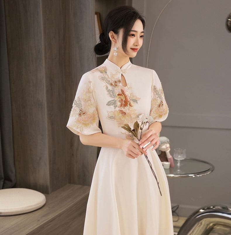 Aslinhanfu Chinese modern style, tea ceremony midi Qipao