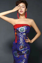 Aslinhanfu qipao Floral embroidery, brocade fishtail Qipao