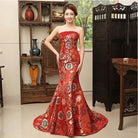 Aslinhanfu qipao Floral embroidery, brocade fishtail Qipao