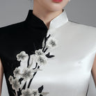 Aslinhanfu qipao Floral embroidery, high end, black with white long Qipao