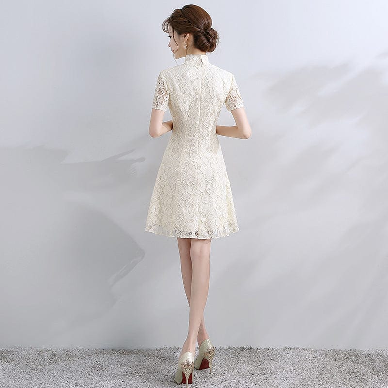 Aslinhanfu Floral pattern, A line, lace short Qipao
