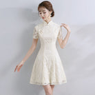 Aslinhanfu Floral pattern, A line, lace short Qipao
