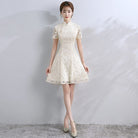 Aslinhanfu Floral pattern, A line, lace short Qipao
