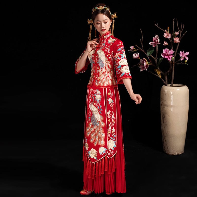 Peacock embroidery, high-end wedding Qun Gua