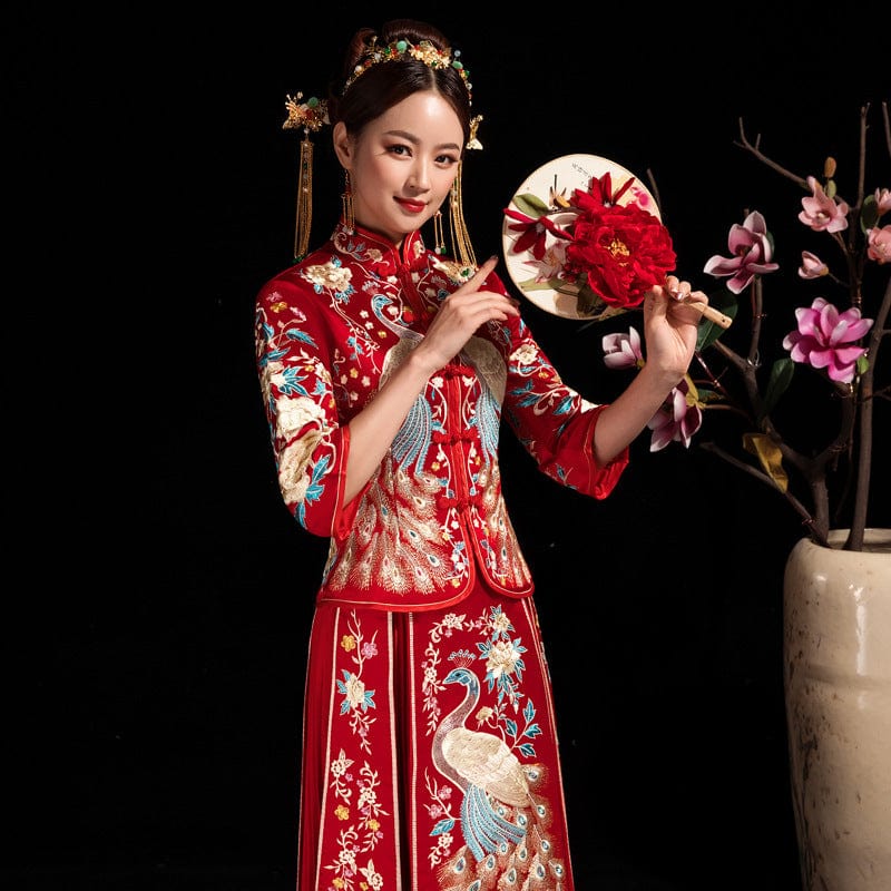 Peacock embroidery, high-end wedding Qun Gua