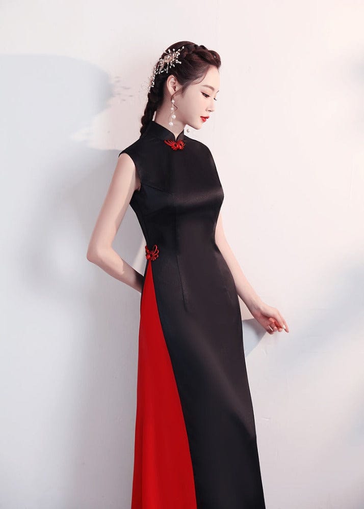 Aslinhanfu Old Shanghai style, satin fabric long Qipao