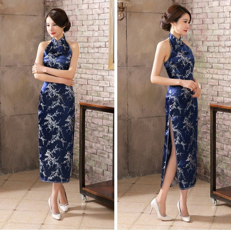 Aslinhanfu Chinese modern style, backless long Qipao