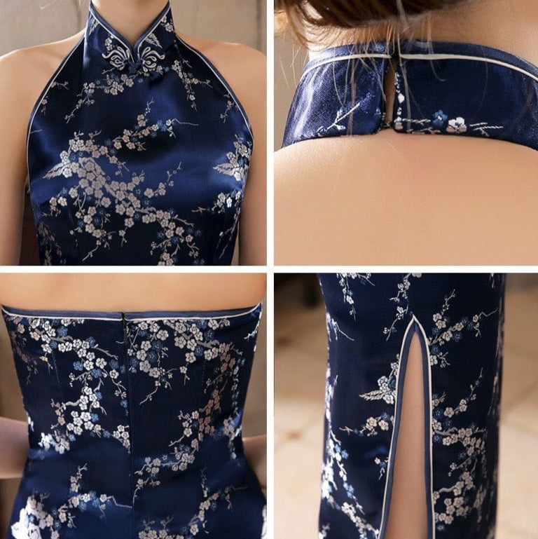 Aslinhanfu Chinese modern style, backless long Qipao