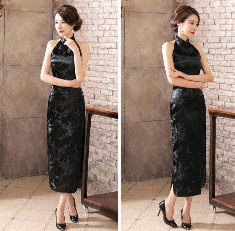 Aslinhanfu Chinese modern style, backless long Qipao