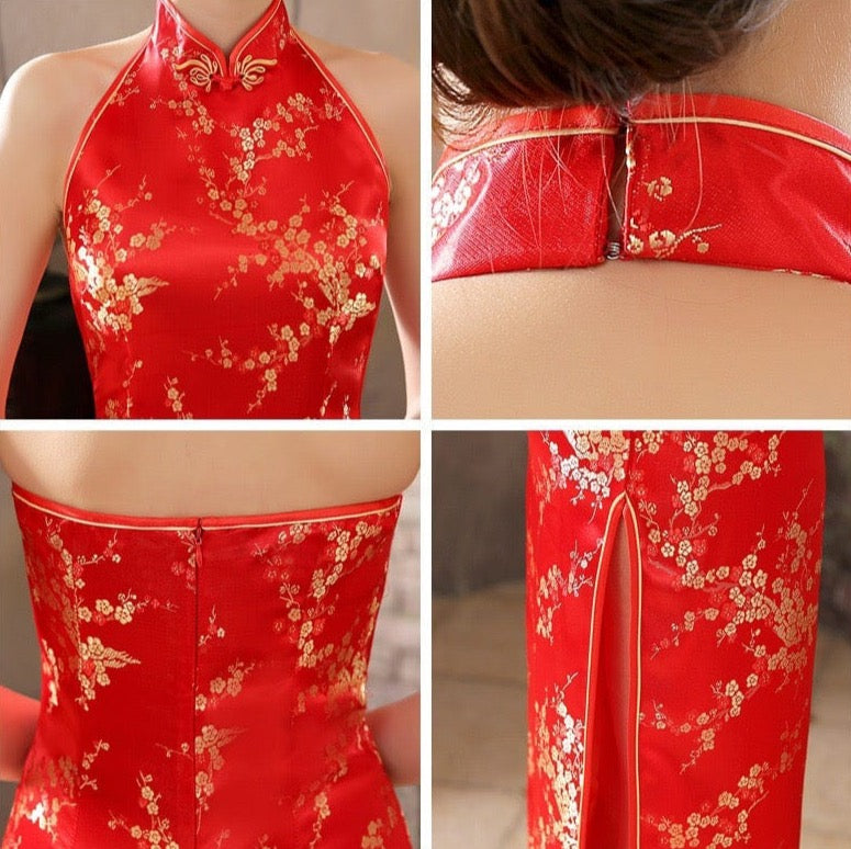 Aslinhanfu Chinese modern style, backless long Qipao