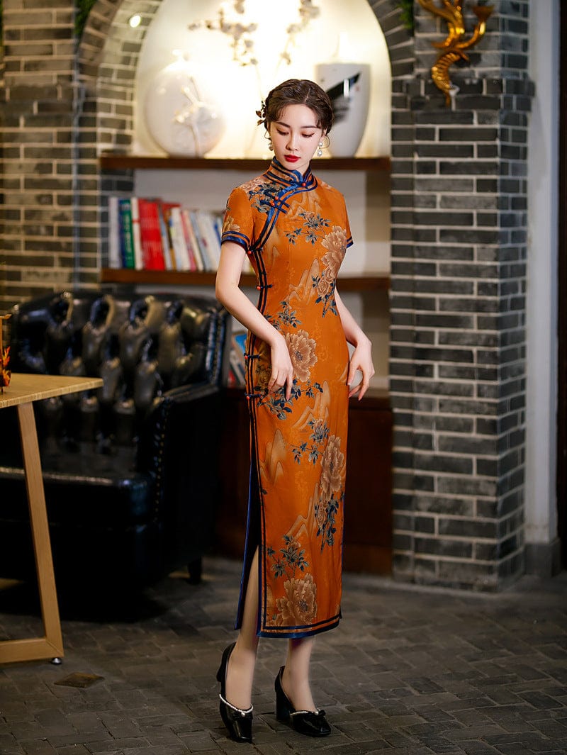 Aslinhanfu Spring and summer collection, silk long Qipao