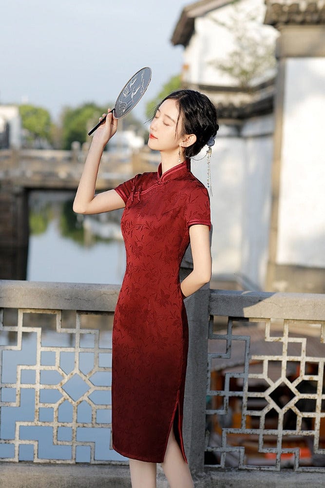 Aslinhanfu qipao Summer collection, floral jacquard midi Qipao