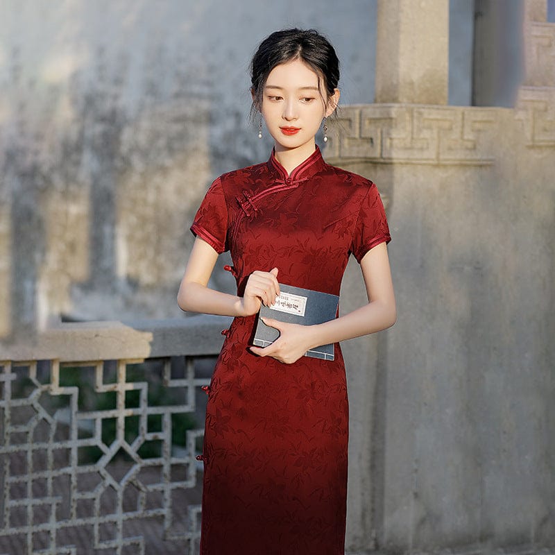Aslinhanfu qipao Summer collection, floral jacquard midi Qipao