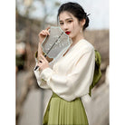 Aslinhanfu New Chinese style ( 新中式 ), beige and green long Hanfu Mamianqun