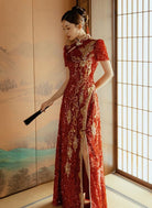 Aslinhanfu Floral embroidery, high end, wedding floor length Qipao