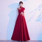Aslinhanfu qipao Floral embroidery, wedding floor length plus size Qipao