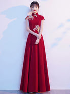 Aslinhanfu qipao Floral embroidery, wedding floor length plus size Qipao