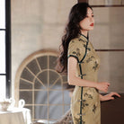 Floral pattern, jacquard fabric midi Qipao