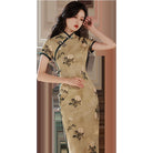 Floral pattern, jacquard fabric midi Qipao