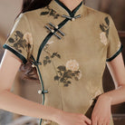Floral pattern, jacquard fabric midi Qipao