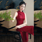Aslinhanfu New Chinese style (新中式), jacquard red midi Qipao