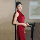 Aslinhanfu New Chinese style (新中式), jacquard red midi Qipao