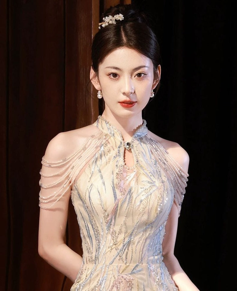 Aslinhanfu New Chinese style (新中式), sequins long Cheongsam