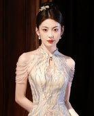 Aslinhanfu New Chinese style (新中式), sequins long Cheongsam