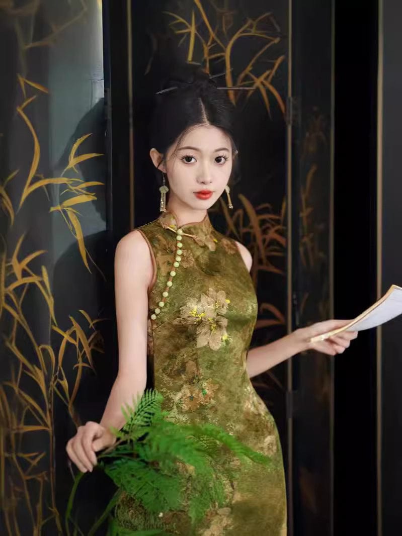 Aslinhanfu New Chinese style (新中式), floral pattern midi Cheongsam