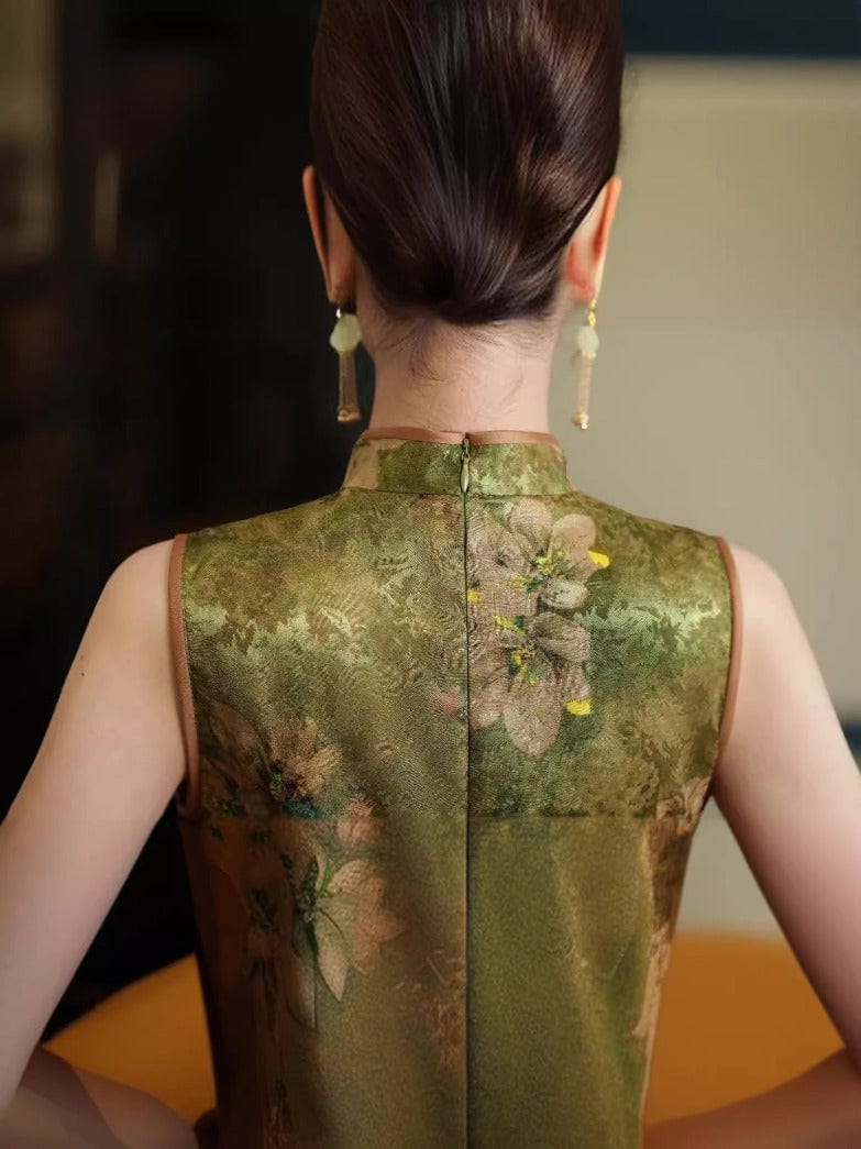 Aslinhanfu New Chinese style (新中式), floral pattern midi Cheongsam