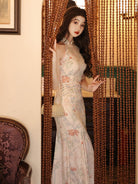 Aslinhanfu New Chinese style(新中式), sleeveless satin long Cheongsam