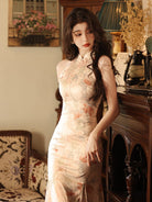 Aslinhanfu New Chinese style(新中式), sleeveless satin long Cheongsam