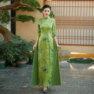 Bamboo leaf pattern, silk satin long Ao dai