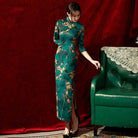 Aslinhanfu Qipao Old Shanghai style, green long Cheongsam