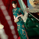 Aslinhanfu Qipao Old Shanghai style, green long Cheongsam