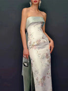 Aslinhanfu qipao  New Chinese style (新中式), high-end,  tube top long Cheongsam