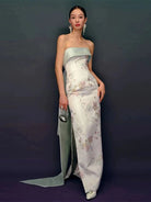Aslinhanfu qipao  New Chinese style (新中式), high-end,  tube top long Cheongsam