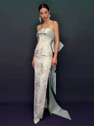 Aslinhanfu qipao  New Chinese style (新中式), high-end,  tube top long Cheongsam
