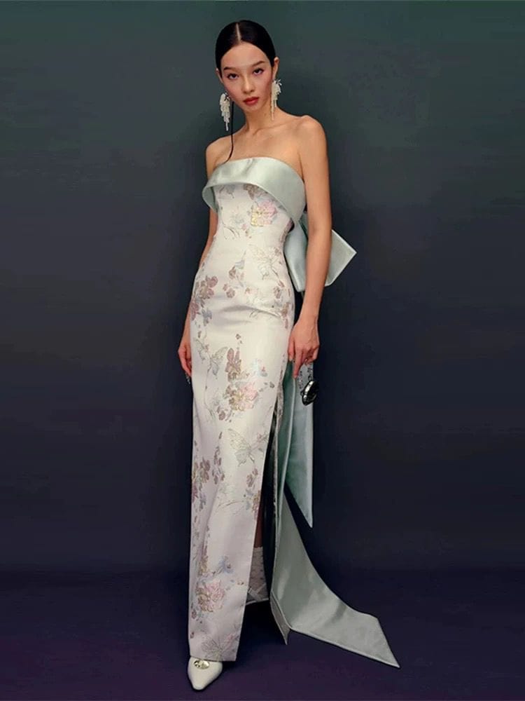 Aslinhanfu qipao  New Chinese style (新中式), high-end,  tube top long Cheongsam