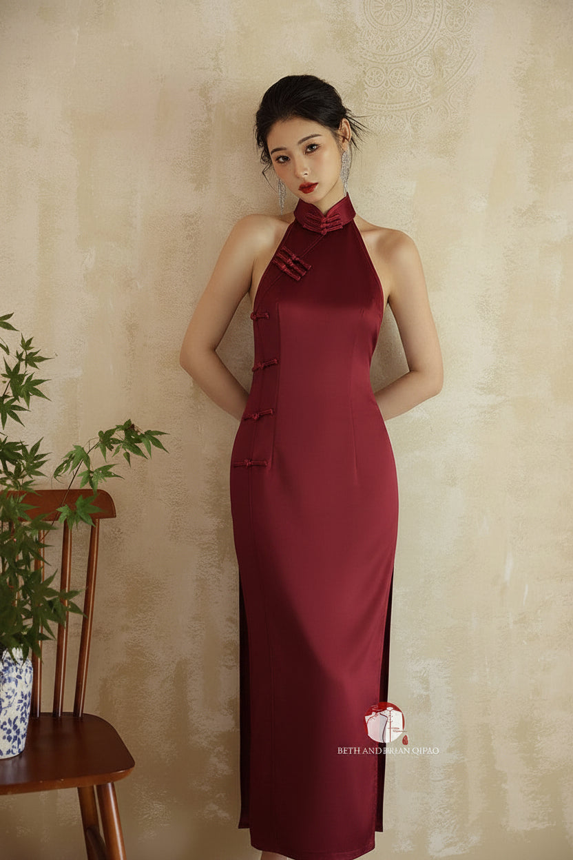 Aslinhanfu qipao Exclusive designer collection, halter mermaid Qipao