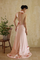 Aslinhanfu Exclusive designer collection, floral embroidery, halter fishtail Cheongsam