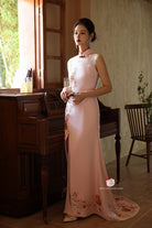 Aslinhanfu Exclusive designer collection, floral embroidery, halter fishtail Cheongsam