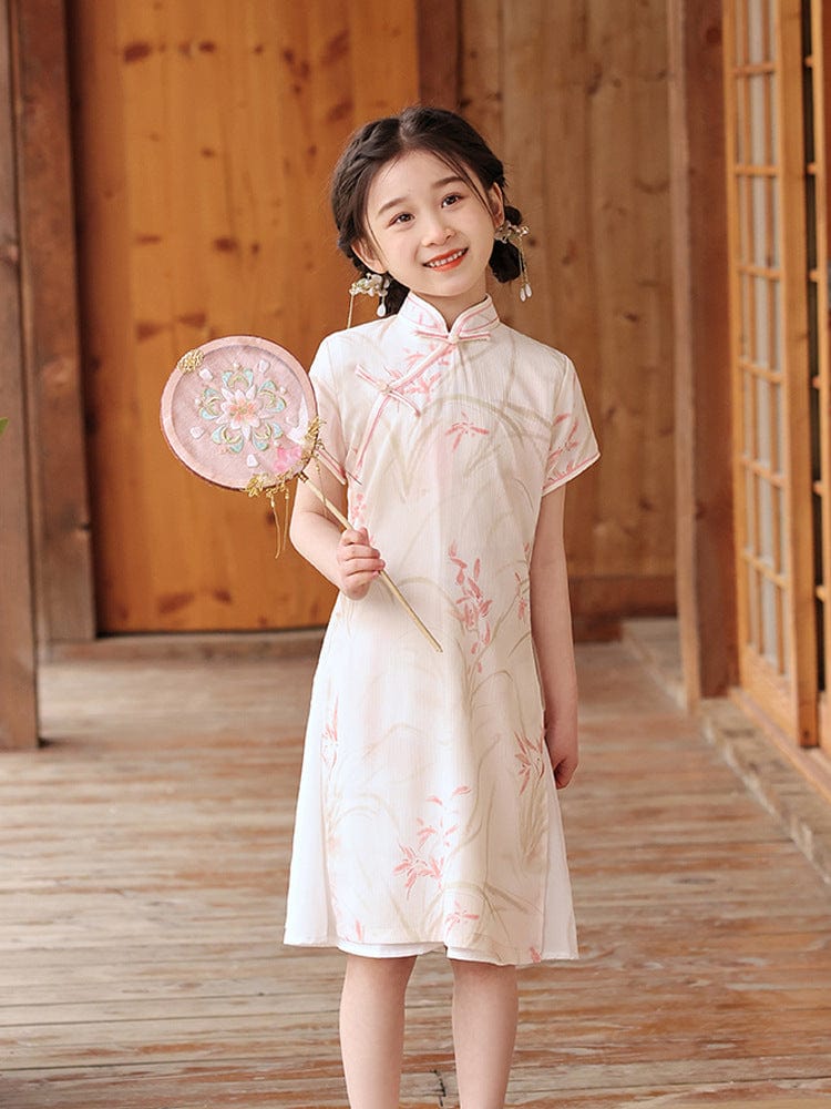 Aslinhafnu qipao Parent-child outfit, floral pattern midi Cheongsam