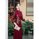 Aslinhanfu-HY Floral pattern, mid-length, lace midi Cheongsam