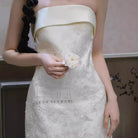Aslinhanfu Tube top, high-end, white floor-length Cheongsam