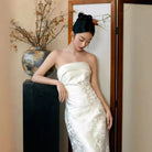 Aslinhanfu Tube top, high-end, white floor-length Cheongsam