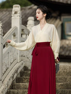 Aslinhanfu New Chinese style ( 新中式 ), beige and green long Hanfu Mamianqun